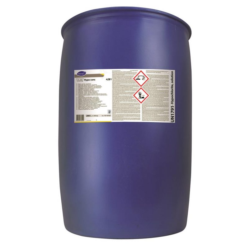 Clax Hypo concentrate 42B1 klór-bázisú fehérítő alacsony hőfokú mosási technológiákhoz, 200 liter