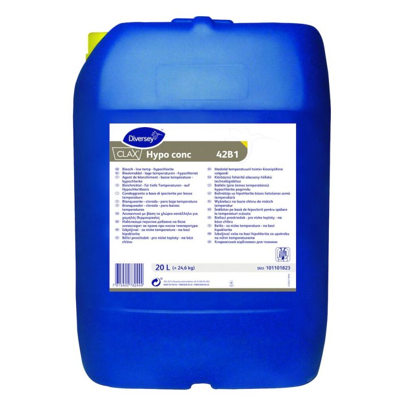 Clax Hypo concentrate 42B1 klór-bázisú fehérítő alacsony hőfokú mosási technológiákhoz, 20 liter