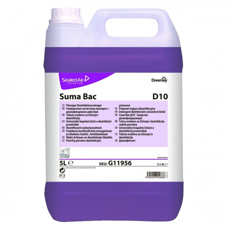 Suma Bac D10 folyékony kombinált kézi mosogatószer és általános tisztító-, fertőtlenítőszer, 5 liter