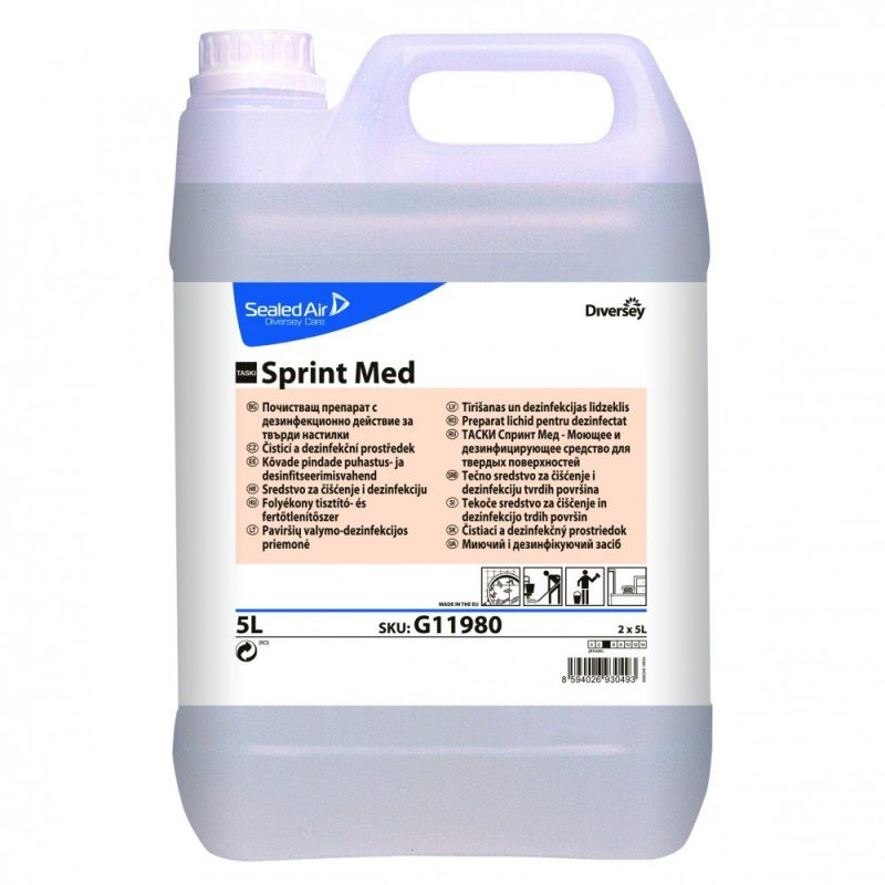 Taski Sprint Med felületfertőtlenítő- és tisztítószer, baktericid, fungicid és szelektív virucid hatással, 5 liter