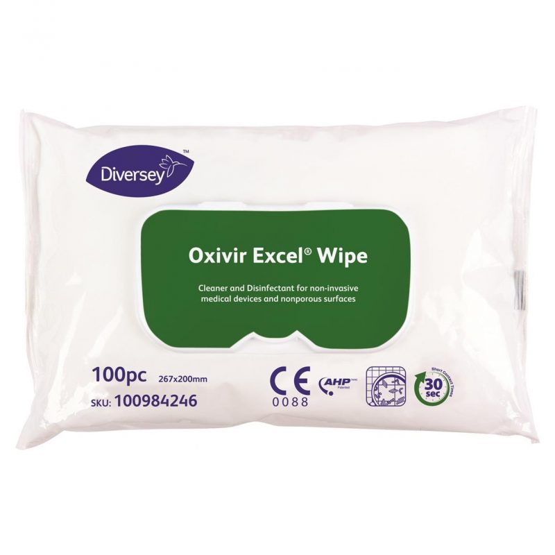 Diversey Oxivir Excel Wipe tisztító és fertőtlenítő törlőkendő, 100 db/csomag